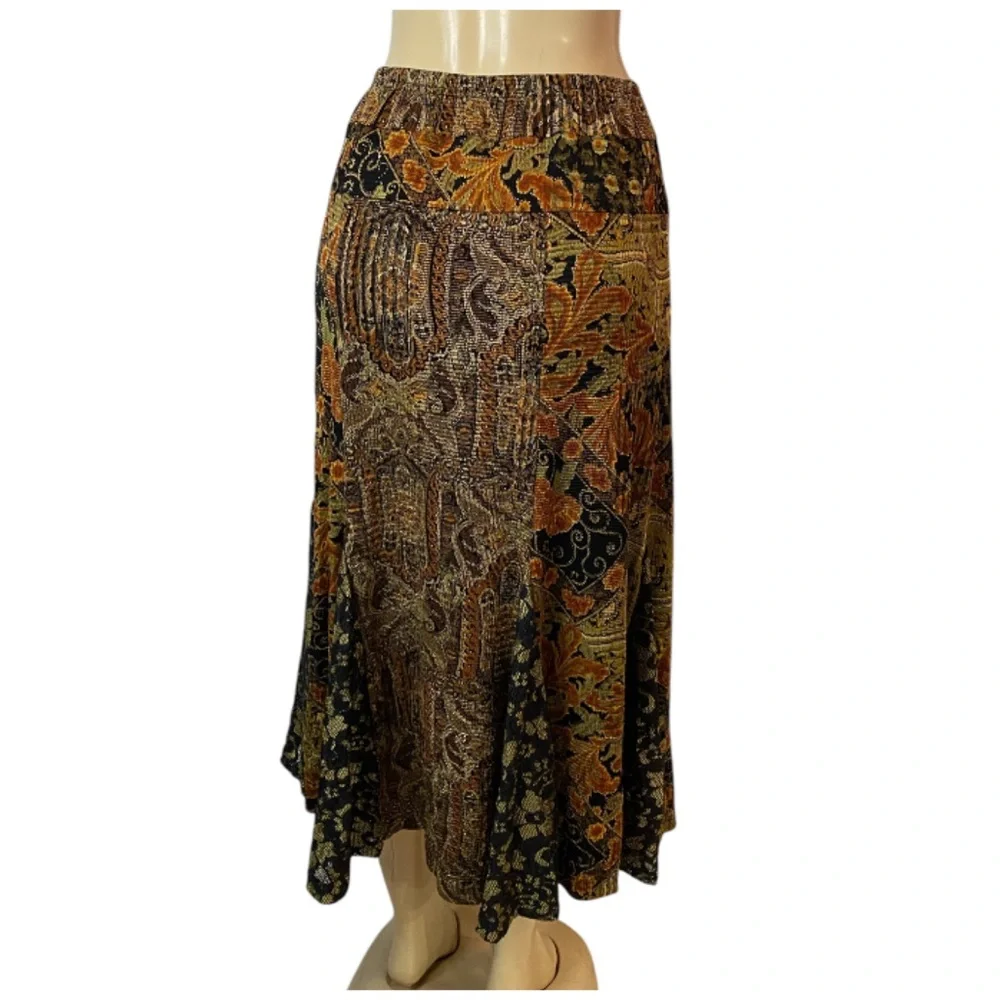 Y2K Flare Midi Skirt Patchwork Floral Paisley Multicolor Fairycore Size S/M - Picture 8 of 9